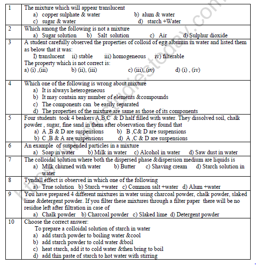 CBSE Class 9 Science Lab Worksheet True Solution Colloid Suspension